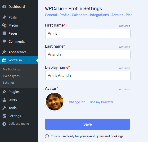 wpcal-profile-settings